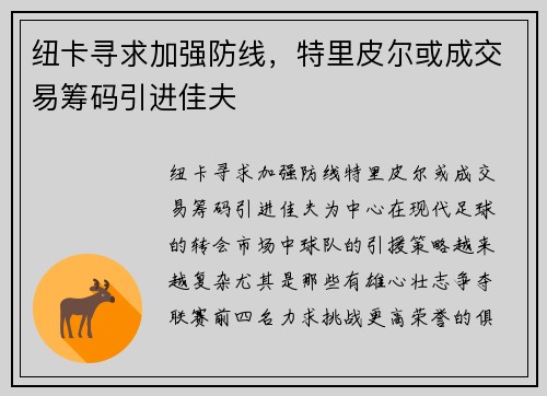 纽卡寻求加强防线，特里皮尔或成交易筹码引进佳夫