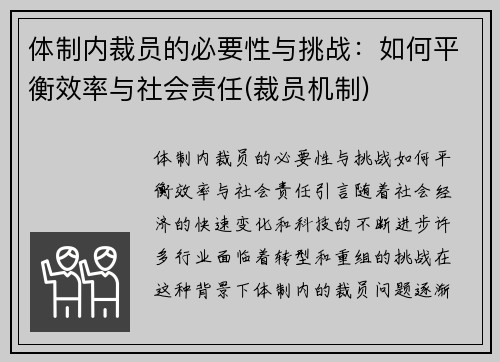 体制内裁员的必要性与挑战：如何平衡效率与社会责任(裁员机制)