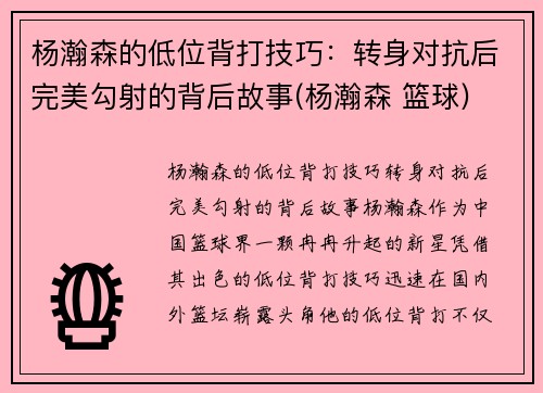 杨瀚森的低位背打技巧：转身对抗后完美勾射的背后故事(杨瀚森 篮球)